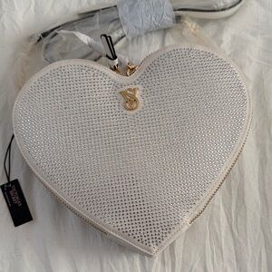 Victoria's Secret White Crystal Heart Bag with Gold Accent